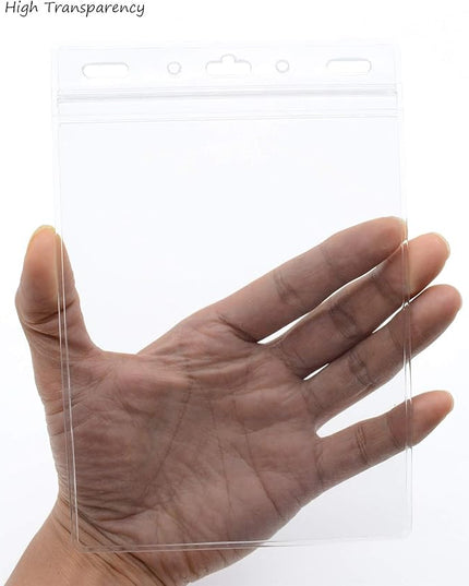 50 Pack Waterproof Passport Holder(Extra Large, Fits 4x6 in Insert), Vertical Name Tag Holder, Vinyl Plastic VIP Access Holder, Clear Back Stage Badge Holder Bulk