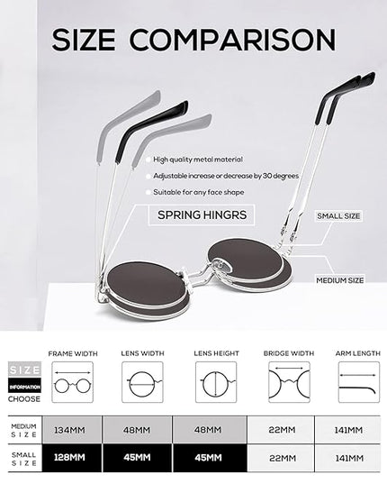 KALIYADI Round Polarized Sunglasses for Men Women Retro Metal Hippie Circle Style Sun Glasses UV Protection