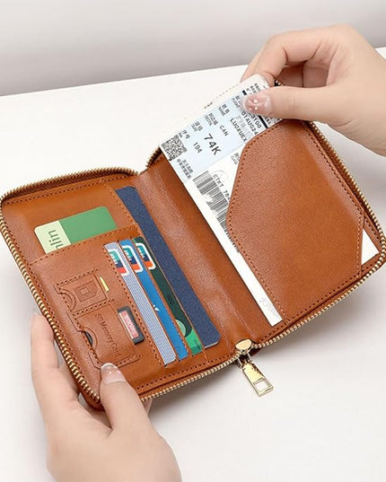 Passport Holder for Travel Women and Men RFID Passport Holder with Card Slots Holder Passport Case Passport cover Passport Wallet Travel Essentials and Accessories (Short Zipper, SZ-Brown)