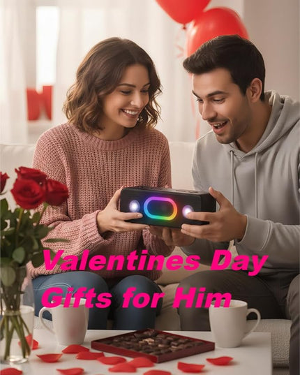 Bluetooth Speaker & Valentines Day Gifts for Him: Portable Wireless, IPX6 Waterproof, 16W HD Sound, 24H Playtime, TWS Pairing, LED Lights, for Home/Outdoors/Beach, Birthday Gifts for Men/Women, Black