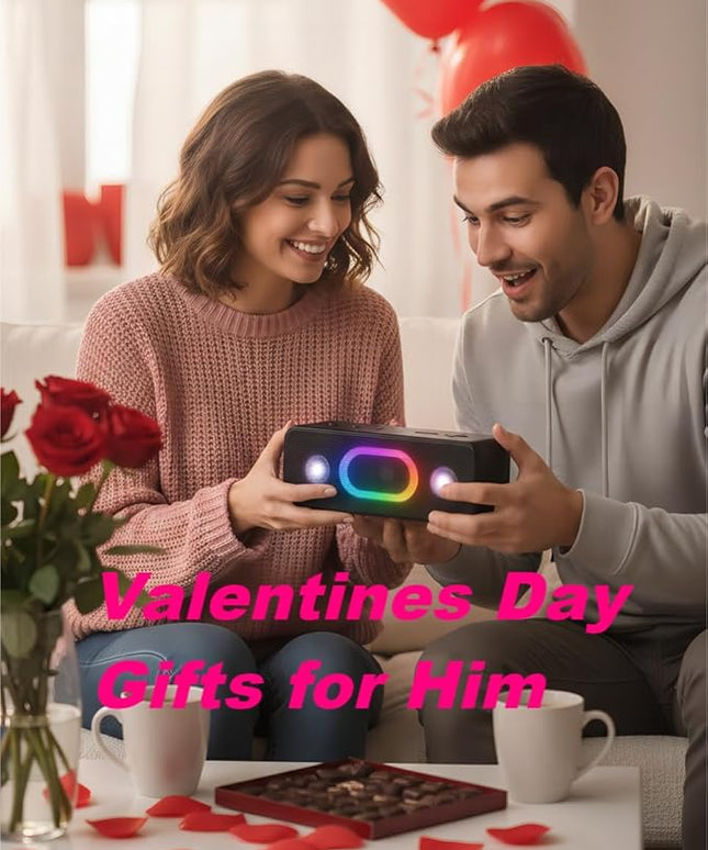 Bluetooth Speaker & Valentines Day Gifts for Him: Portable Wireless, IPX6 Waterproof, 16W HD Sound, 24H Playtime, TWS Pairing, LED Lights, for Home/Outdoors/Beach, Birthday Gifts for Men/Women, Black