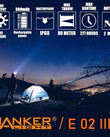 Manker E02 III Everyday-Carry Flashlight, USB-C Rechargeable 10440 / AAA Flashlight, Pocket EDC Flashlight with Magnetic Tail, Reversible Clip (560 Lumens 6500K Cool White, Orange)