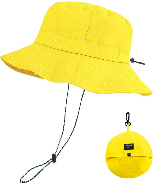 PFFY Quick Dry Waterproof Packable Bucket Hat for Women Men Outdoor Sun Hats with Detachable Chin Strap