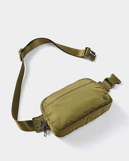 Pander Everywhere Belt Bag for Women, 5 Zipper Pockets Nylon Crossbody Fanny Pack Purse (Dark Moss)
