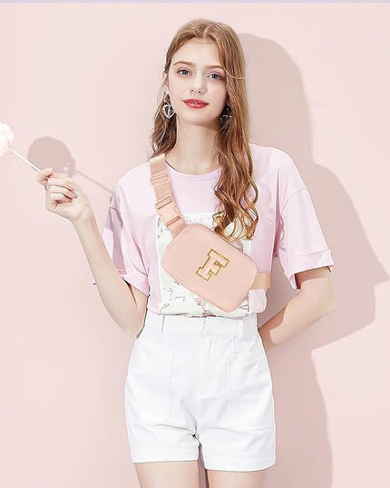 Gitus Gifts for 8 9 10 11 12 Year Old Girls Belt Bag Fanny Pack Crossbody Bags with Initial Letter Patch Cute Stuff Birthday Gifts for Teen Girls Women Personalized Trend Stuff (Coral Pink-F)