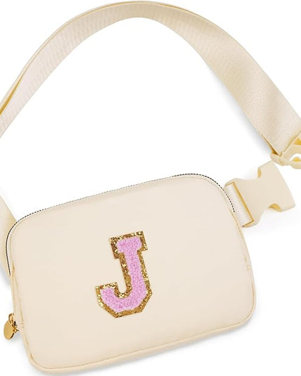 Uygafly Belt Bag Fanny Pack Crossbody Bags with Initials Letter Patch Cute Stuff Birthday Gifts for Teenager Girls Trendy Stuff for Teens | Khaki,J