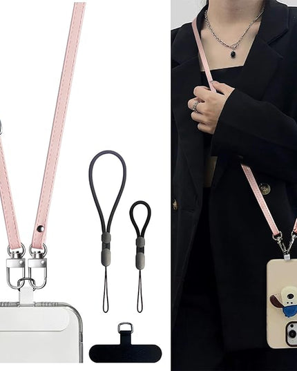 BFSD·DM Phone Crossbody Strap, Universal Crossbody Patch Phone Lanyards,Phone Lanyards for Around The Neck,Phone Strap,Compatible with Most Smartphones, (Pink)