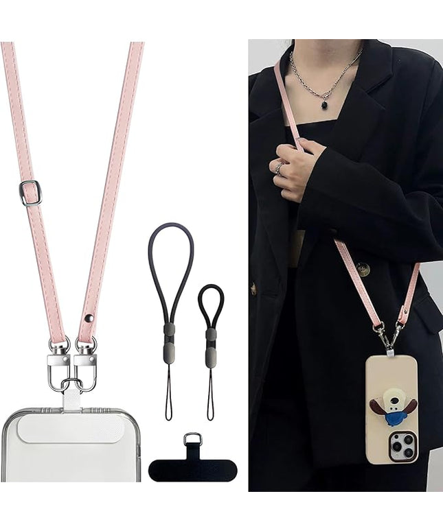 BFSD·DM Phone Crossbody Strap, Universal Crossbody Patch Phone Lanyards,Phone Lanyards for Around The Neck,Phone Strap,Compatible with Most Smartphones, (Pink)