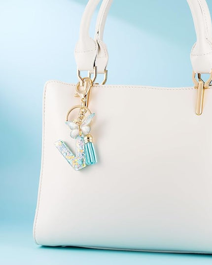 Fashion Alphabet Initial Letter Keychain Tassel Butterfly Pendant Key Ring for Purse Handbags Women Girl