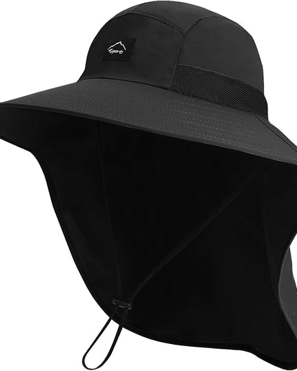 Rosoz Outdoor Sun Hat for Men Women, UPF50+ Protection Safari Cap Wide Brim Mesh Fishing Hat with Neck Flap Beach Garden