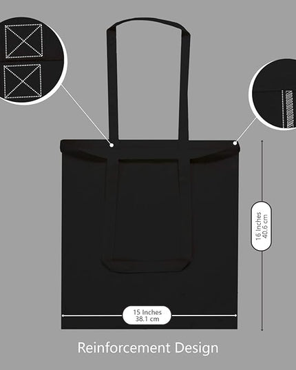 TOPDesign 6-Pack Economical 16"x15" Black Cotton Tote Bag, Lightweight Medium Reusable Grocery Shopping Cloth Bags, Suitable for DIY, Advertising, Promotion, Gift, Activity