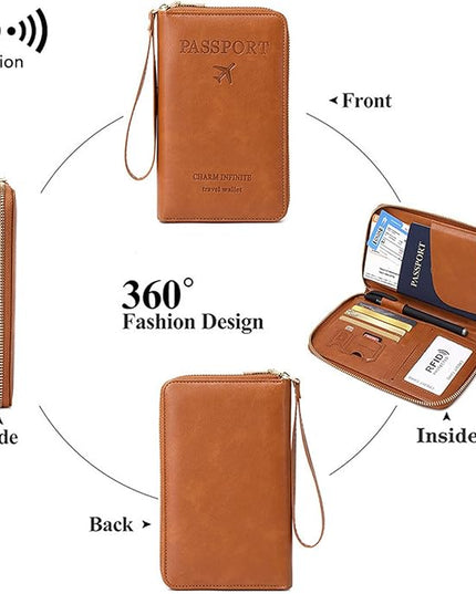 Multi-Function RFID Travel Passport Wallet with Phone Pocket - Ultimate Passport Holder for Women & Men | Holds Phones, Passports, Cash, Cards & Boarding Passes (Brown)