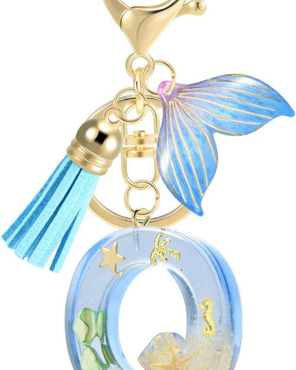 Initial letter Keychains for Women, Ocean Series Avowing Protect Earth Environment, Tassel Cute Car Keychain Initial Key Chain Keyring for Bookbag Handbag Backpack Charm Key Ring Unisex (Letter Q)