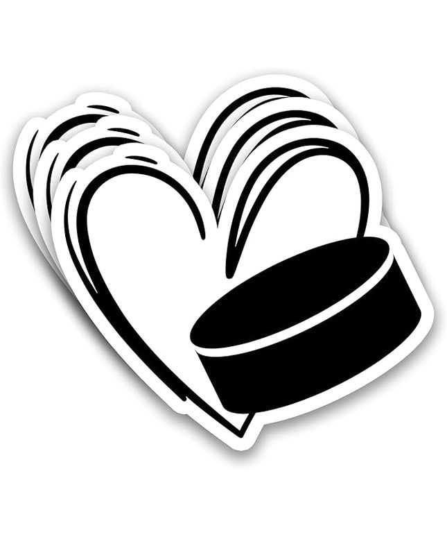 (3Pcs) Ice Hockey Heart Stickers Waterproof Vinyl Ice Hockey Puck Decals for Water Bottle, Tumbler, Laptop, Phone Case, Scrapbooking, Team Players, Coach, 3" x 2.8"