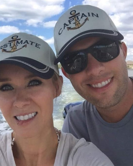 Captain Hat & First Mate | Matching Skipper Boating Baseball Caps | Nautical Marine Sailor Navy Hats