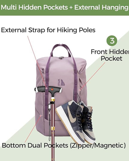 INUK Laptop Backpack for College Students & Work, 25L Lightweight Waterproof Backpack for Business Travel, Hiking Daypack with Padded Sleeve and Safety Whistle, Made from Recycled Materials，Purple