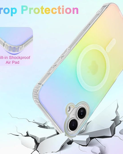 Cute Case for iPhone 16 Case for Women Girls [Compatible with Magsafe] Aesthetic Girly Glitter Bling Rainbow Magnetic Protective Phone Cover, Translucent Iridescent Blue & Pink
