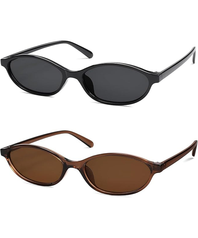 Retro Oval Cat Eye Sunglasses for Women Y2k Trendy Narrow Sunnies Designer Sun Glasses AR82253