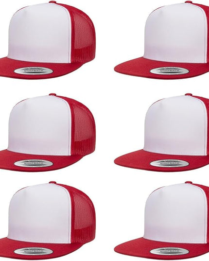 Yupoong 5-Panel YP Classic Trucker Cap | High Profile Flat Visor Snapback | OSFM | Bulk Packs Available