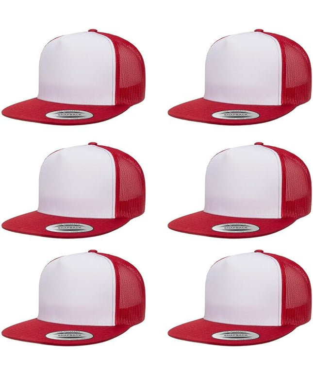 Yupoong 5-Panel YP Classic Trucker Cap | High Profile Flat Visor Snapback | OSFM | Bulk Packs Available