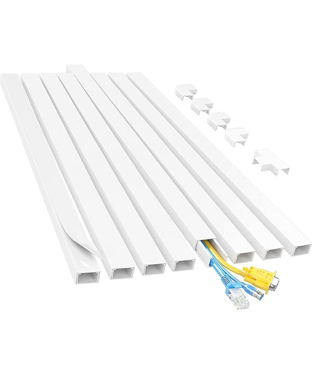 Yecaye Cord Hider, 113in Medium Cord Covers for Wires on Wall, Cord Organizer for 2-3 Wires, Easy Install Cable Management Kit, TV Cable Hider for Home Office, W0.95in H0.55in, White
