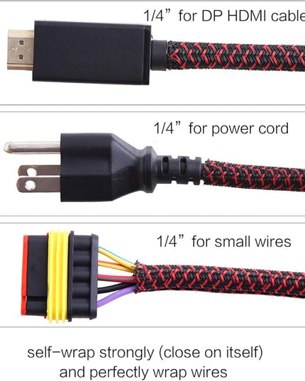 Alex Tech 10ft - 1/4 inch Cord Protector Wire Loom Tubing Cable Sleeve Split Sleeving For USB Cable Power Cord Audio Video Cable – Protect Cat From Chewing Cords - Blackred
