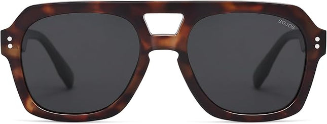 SOJOS Retro Thick Polarized Aviator Sunglasses for Women Men, Large Trendy Bold Square Pilot Shades SJ2385