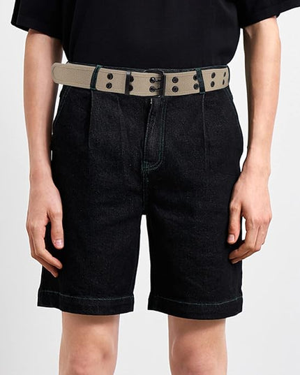 moonsix Canvas Web Belts for Men,Solid Color Casual Double Hole Grommet Belt