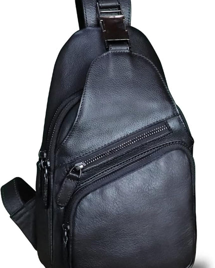 Genuine Leather Sling Bag Crossbody Purse Handmade Hiking Daypack Motorcycle Bag Retro Shoulder Backpack Vintage Chest Bag (Darkgrey)