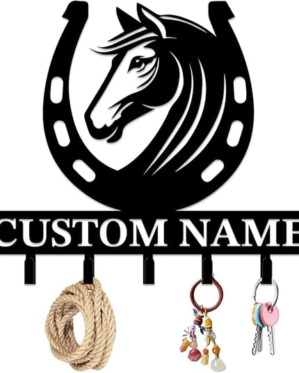 peanut case Personalized Farm Horse Keys Hooks,Custom Name Metal Cowboy Horse Art Keys Hooks,Metal Horse Lover Wall Home Storage Decorative Keys Hooks,Key Holder Hooks for Wall (Style G)