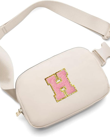 Gitus Belt Bag Fanny Pack Crossbody Bags with Initial Letter Patch Cute Stuff Birthday Gifts for Teenager Girls Trendy Preppy Stuff for Teen Girls(Beige-H)