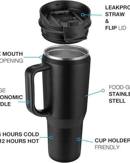 40 oz Tumbler with Handle, Insulated Tumblers with Lid and Straw, Large Metal Sports Water Bottle Jug, Thermal Stainless Steel Travel Coffee Mug Cup, Raspberry