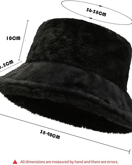 Women Plush Fluffy Bucket Hat Warm Lining Winter Faux Fur Cozy Wide Brim Winter
