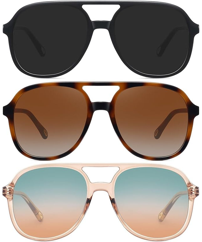 MEETSUN Retro Oversized Aviator Sunglasses for Women Men Trendy 70s 80s Vintage Square Aviators 3 Pack UV400