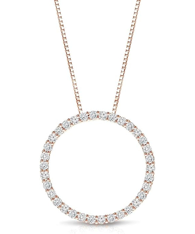 Diamond Wish 1/6 to 1 Carat Diamond Circle of Life Round Pendant Necklace for Women in 14k Gold (I1-I2, cttw) on 18 Inch Long Chain with Spring Ring Clasp