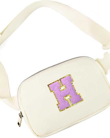 Gitus Gifts for 8 9 10 11 12 Year Old Girls Belt Bag Fanny Pack Crossbody Bags with Initial Letter Patch Cute Stuff Birthday Gifts for Teen Girls Women Personalized Trend Stuff (Ivory-H)