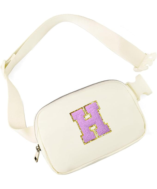 Gitus Gifts for 8 9 10 11 12 Year Old Girls Belt Bag Fanny Pack Crossbody Bags with Initial Letter Patch Cute Stuff Birthday Gifts for Teen Girls Women Personalized Trend Stuff (Ivory-H)