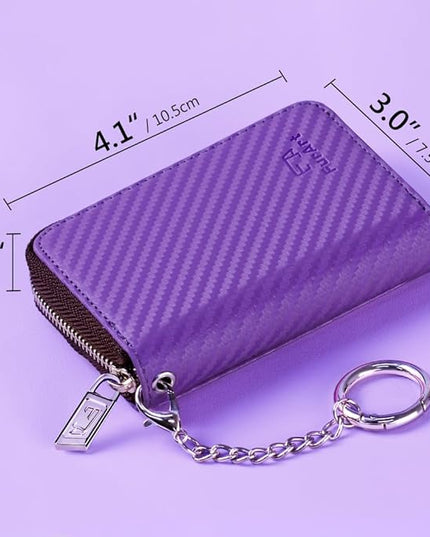 FurArt Zipper Wallet Women, RFID Blocking Credit Card Wallet, Business Card Holder, Compact Size KeyChain Wallet