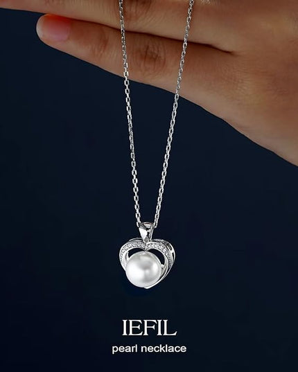 Iefil 10-11mm Tahitian Black Pearl & Freshwater Pearl Necklace - S925 Sterling Silver Pearls Necklace, Anniversary Birthday Gifts for Women Wife Girlfriend Mom