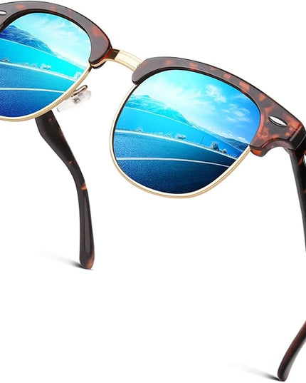GQUEEN Classic Horn Rimmed Semi Rimless Polarized Sunglasses for Men Women GQO6