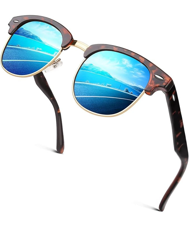 GQUEEN Classic Horn Rimmed Semi Rimless Polarized Sunglasses for Men Women GQO6