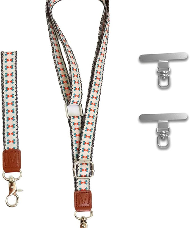 LEMEDE Wrist Keychain and Adjustable Phone Lanyard, Silver Hook Phone Crossbody Strap with 360° Rotating Phone Pads