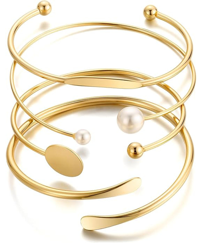 ÌF ME Gold Bangle Bracelets for Women, Indian Bangles Stackable Set, Multi Layer Textured 14K Gold Plated Chunky Bracelets Boho Jewelrys Set