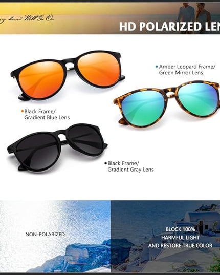 CHBP Sunglasses Womens Men Polarized UV Protection Trendy Vintage Retro Round Mirrored Lens Sunglasses For Women