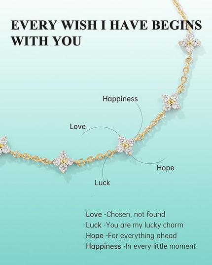 Moissanite Four Leaf Clover Charm Bracelet for Women,Symbol of Love & Luck,14K Gold/White Gold Plated D Color VVS1 Moissanite, 6.5+2Inch Adjustable Hypoallergenic Cable Chain,Ready to Dainty Lucky Jewelry Gift for Valentine’s Day Bracelet from Boyfrien...