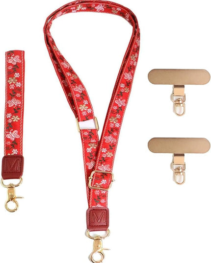 LEMEDE Phone Charm Lanyard, Gold Buckle Adjustable Crossbody and Wrist Strap with 2pcs 360-Degree Rotatable Phone Pad