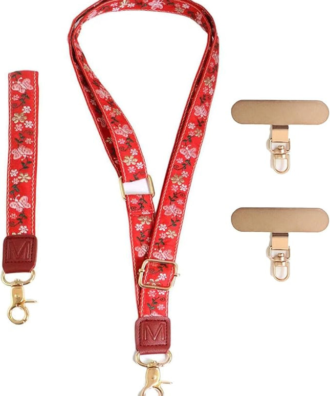 LEMEDE Phone Charm Lanyard, Gold Buckle Adjustable Crossbody and Wrist Strap with 2pcs 360-Degree Rotatable Phone Pad