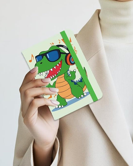 Dinosaur Passport Holder Cover Cute Green Travel Wallet Passport Case with Credit Card Slots for Women Men Travelling Essentials for Flying