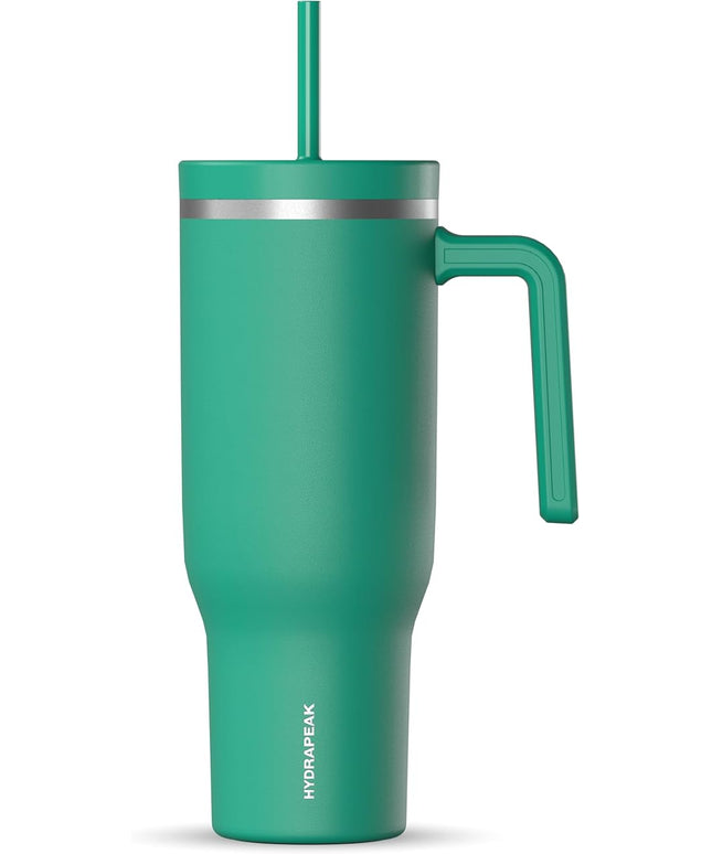 Hydrapeak Voyager 40 Oz Stainless Steel Tumbler with Handle, Insulated Water Bottle With Straw & Lid, Cupholder Friendly Reusable Travel Mug (Kelly Green)
