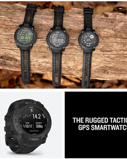 Wearable4U Garmin Instinct 3 Tactical Edition, AMOLED Display, 50mm, Rugged Outdoor GPS Smartwatch, Applied Ballistics Support, LED Flashlight, Multi-Band GPS, 10 ATM White Earbuds Bundle